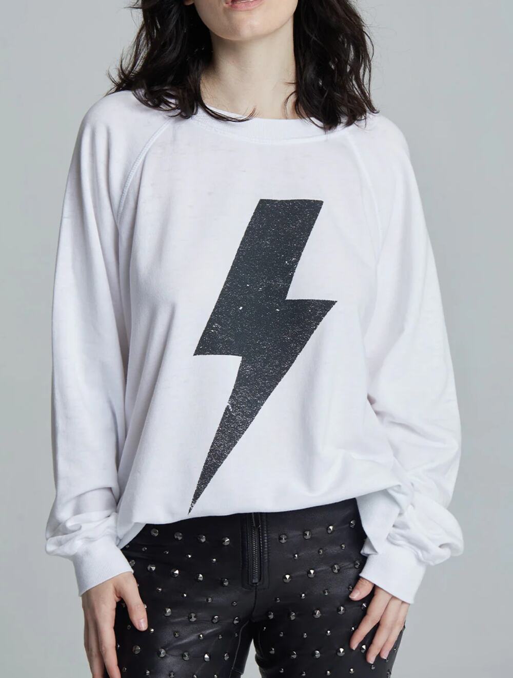 Recycled Karma Fan Checklist Sweatshirt White Lightning Bolt